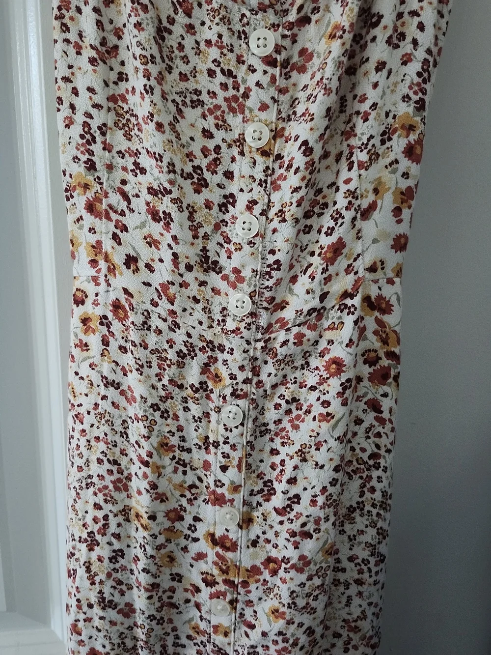 Abercrombie & Fitch Cream Floral Maxi Dress with Rust and Mustard Accents